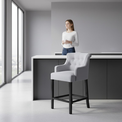 Taburete de bar gris, silla de bar diseñador tela diseño sillas de salón conjunto de 8