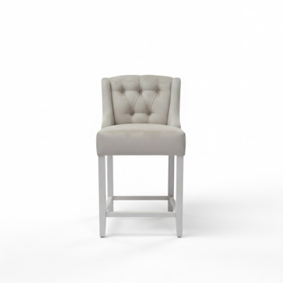 Exclusivo set de 4 taburetes de bar Chesterfield con asientos de tela de diseñador.