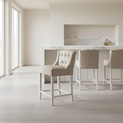 Silla de bar beige, juego de 10 sillas de bar de diseño de tela Chesterfield