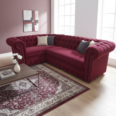 Sofá esquinero Chesterfield tapizado en terciopelo, sofá de esquina acolchado, asientos acolchados, sofás de esquina.