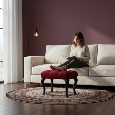 Taburete Roma Lujo Diseñador Taburete Acolchado Asiento Textil Relax Complemento Sofá Nuevo