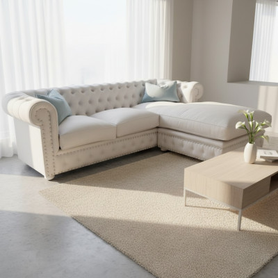 Sofá de esquina de terciopelo Chesterfield textil tela sofá de esquina tapizado conjunto de sofá en esquina.