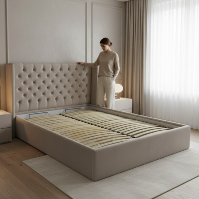 Cama tapizada Chesterfield doble para hotel decoración dormitorio 180x200cm