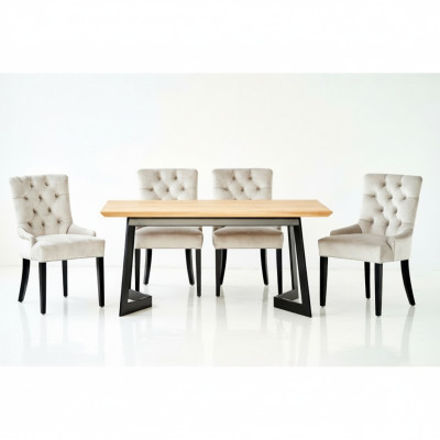 Diseño de mesa de comedor + 4 sillas de respaldo Chesterfield grupo de asientos.