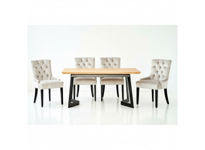 Diseño de mesa de comedor + 4 sillas de respaldo Chesterfield grupo de asientos.
