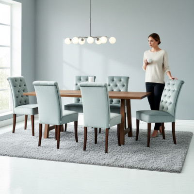 Diseño de mesa de comedor 4 sillas de respaldo Chesterfield Comedor 5 piezas conjunto