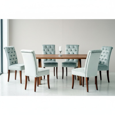 Conjunto de comedor Chesterfield moderno: mesa de comedor de lujo con 6 sillas Chesterfield.