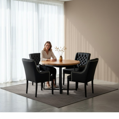 Conjunto de comedor Mesa + 4 sillas Chesterfield Silla Madera Asiento Acolchado Conjunto