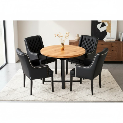 Conjunto de comedor Mesa + 4 sillas Chesterfield Silla Madera Asiento Acolchado Conjunto