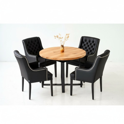 Conjunto de comedor Mesa + 4 sillas Chesterfield Silla Madera Asiento Acolchado Conjunto