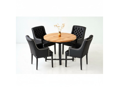 Conjunto de comedor Mesa + 4 sillas Chesterfield Silla Madera Asiento Acolchado Conjunto