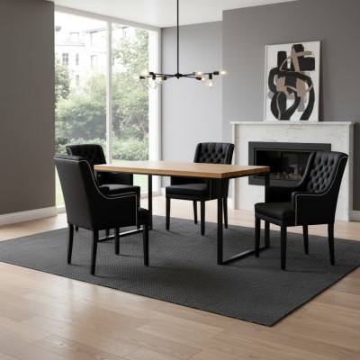 Mesa de comedor + 4 sillas Chesterfield de lujo conjunto de comedor de 5 piezas.
