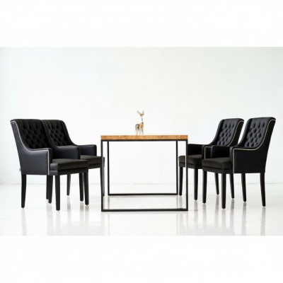 Mesa de comedor + 4 sillas Chesterfield de lujo conjunto de comedor de 5 piezas.