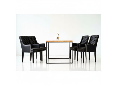 Mesa de comedor + 4 sillas Chesterfield de lujo conjunto de comedor de 5 piezas.
