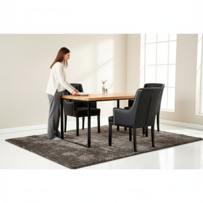 Estructura de metal marrón mesa de comedor Diseñador x6 sillas tapizadas Chesterfield conjunto de 7 piezas.
