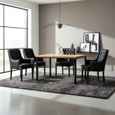 Estructura de metal marrón mesa de comedor Diseñador x6 sillas tapizadas Chesterfield conjunto de 7 piezas.
