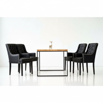 Estructura de metal marrón mesa de comedor Diseñador x6 sillas tapizadas Chesterfield conjunto de 7 piezas.
