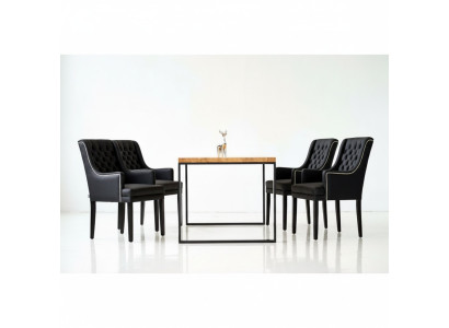Estructura de metal marrón mesa de comedor Diseñador x6 sillas tapizadas Chesterfield conjunto de 7 piezas.