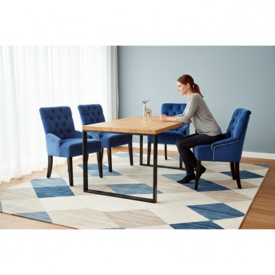 Mesa de comedor de madera moderna + x6 sillas Chesterfield conjunto de comedor 7 piezas.