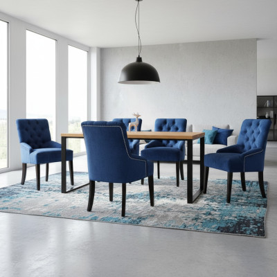Mesa de comedor de madera moderna + x6 sillas Chesterfield conjunto de comedor 7 piezas.