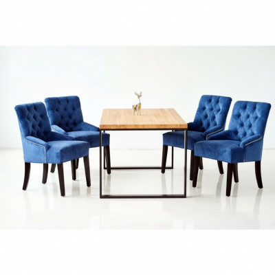 Mesa de comedor de madera moderna + x6 sillas Chesterfield conjunto de comedor 7 piezas.