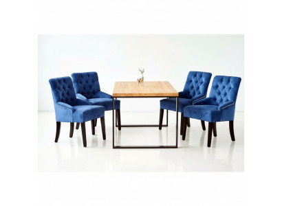 Mesa de comedor de madera moderna + x6 sillas Chesterfield conjunto de comedor 7 piezas.