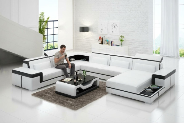 Sofá de esquina conjunto de salón sofá en forma de U acolchado sofás de cuero diseño iluminado sofá