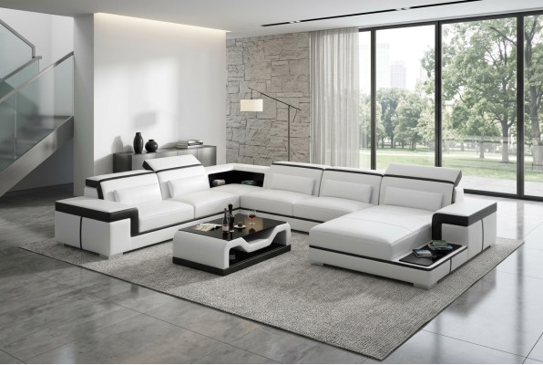 Sofá de esquina conjunto de salón sofá en forma de U acolchado sofás de cuero diseño iluminado sofá