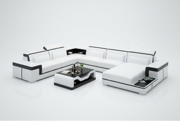 Sofá de esquina conjunto de salón sofá en forma de U acolchado sofás de cuero diseño iluminado sofá