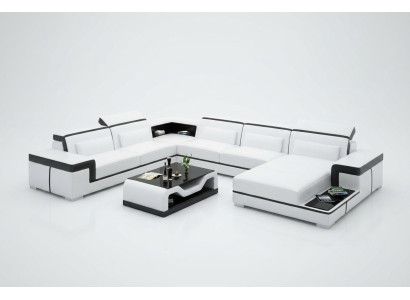 Sofá de esquina conjunto de salón sofá en forma de U acolchado sofás de cuero diseño iluminado sofá