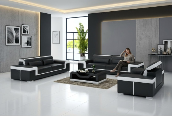 Diseño sofá tapizado sillones de cuero moderno juego de sofá completo de 3+1 plazas nuevo