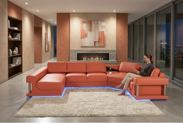 Sofá de cuero conjunto de salón sofá esquinero diseño moderno sofá con USB