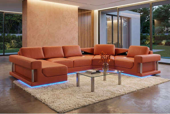 Sofá de cuero conjunto de salón sofá esquinero diseño moderno sofá con USB