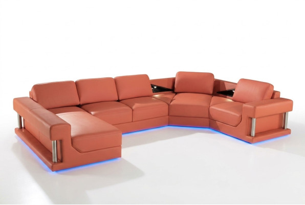 Sofá de cuero conjunto de salón sofá esquinero diseño moderno sofá con USB