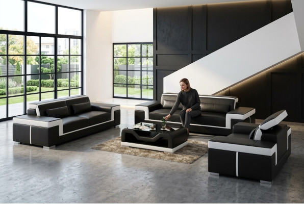 Diseño de sofá de cuero sofá tapizado sofás de tres plazas en el salón asiento nuevo