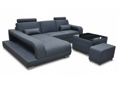 Sofá XXL de cuero con forma de L, diseño moderno, paisaje de sala de estar, con mesa USB.