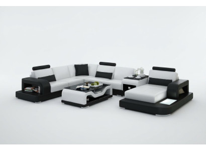 Sofá de cuero Sofá Paisaje de vida Sofá de esquina Conjunto de esquina Diseño Sofá moderno con USB