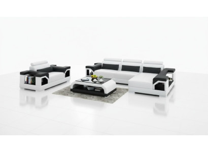 Sofá de cuero con USB Sofá de esquina Living + Sillón Conjunto de esquina Diseño de sofá moderno.