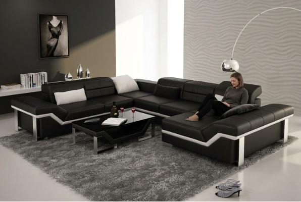 Moderna zona de estar Sofá de cuero Sofá en forma de L Sofá Tapizado Sofá paisajístico K5007 + USB