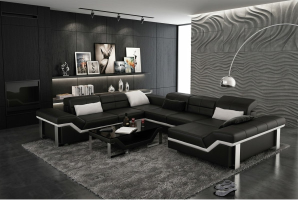 Moderna zona de estar Sofá de cuero Sofá en forma de L Sofá Tapizado Sofá paisajístico K5007 + USB