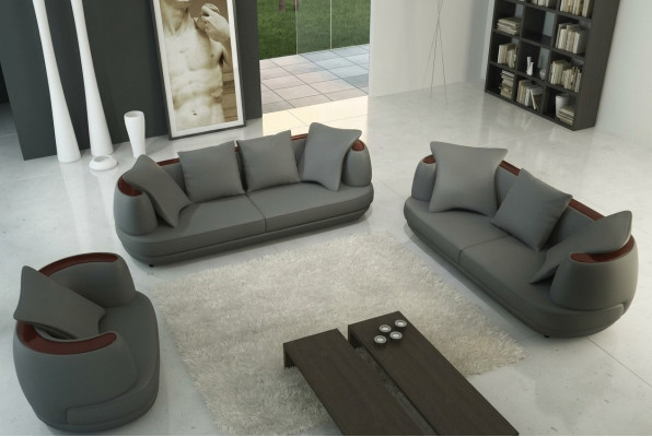 Conjunto de sofás con USB, sofá de lujo de diseñador acolchado 3+2+1 sofá de cuero asiento gris nuevo.
