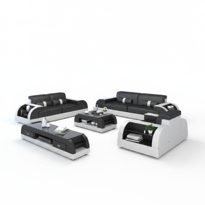 Conjunto de sofás con USB Sofá tapizado en cuero 3+2+1 Sofás clásicos Asientos NUEVOS
