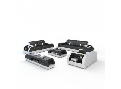 Conjunto de sofás con USB Sofá tapizado en cuero 3+2+1 Sofás clásicos Asientos NUEVOS