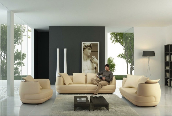 Conjunto de sofás + sofá de diseño de lujo con USB, tapizado en cuero beige, sofá de 3 plazas + 2 plazas + 1 plaza NUEVO
