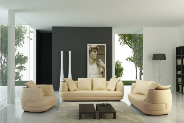 Conjunto de sofás + sofá de diseño de lujo con USB, tapizado en cuero beige, sofá de 3 plazas + 2 plazas + 1 plaza NUEVO