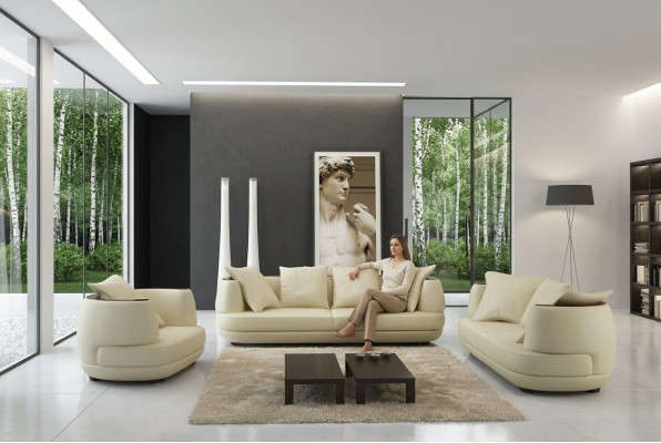 Perfekta armonía Gran sofá esquinero de cuero en forma de U para una sala de estar elegante