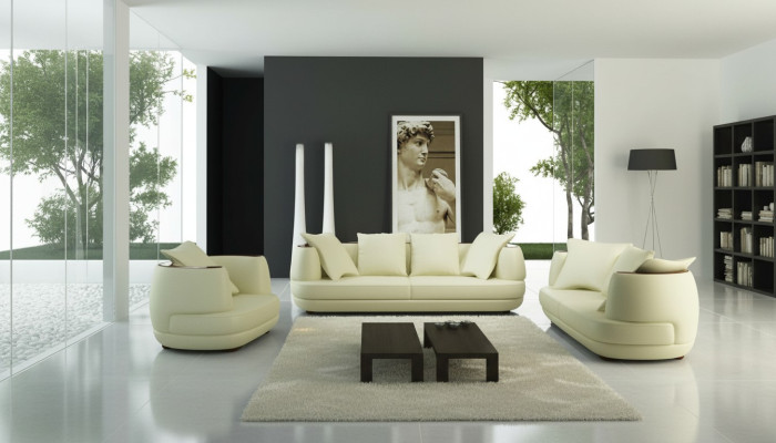 Perfekta armonía Gran sofá esquinero de cuero en forma de U para una sala de estar elegante
