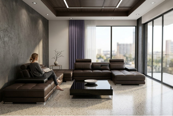 Sofá de cuero Sofá de esquina Salón Sofá de esquina conjunto de diseño moderno Sofá + USB Nuevo