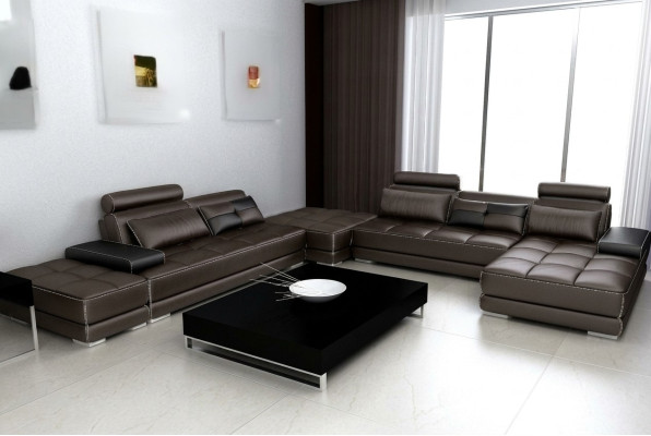 Sofá de cuero Sofá de esquina Salón Sofá de esquina conjunto de diseño moderno Sofá + USB Nuevo