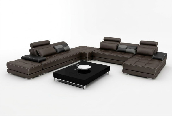 Sofá de cuero Sofá de esquina Salón Sofá de esquina conjunto de diseño moderno Sofá + USB Nuevo